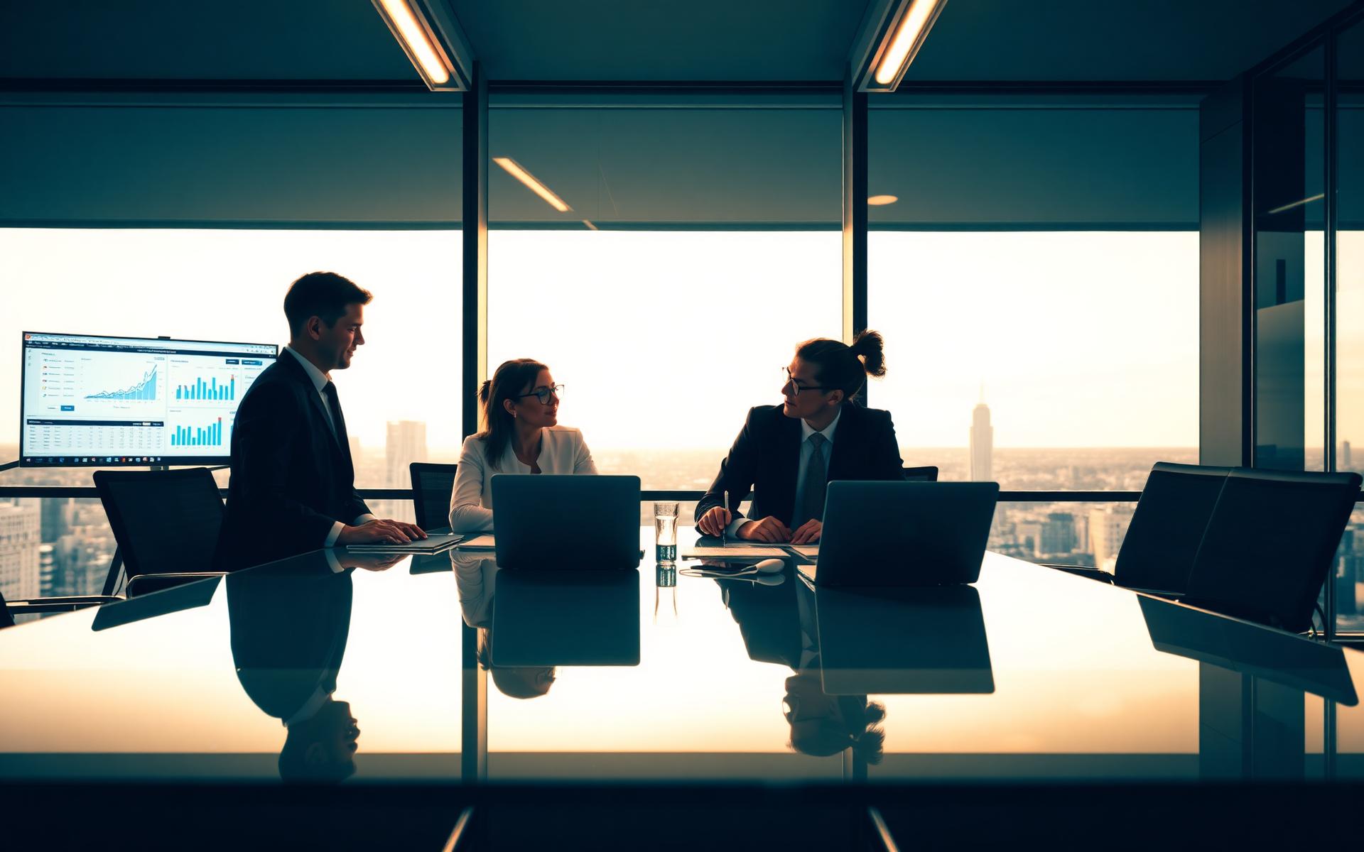 Business consulting professionals in a modern boardroom